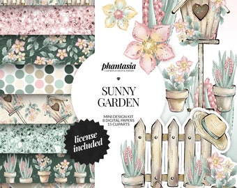 Spring Graphics Bundle, Spring Garden, Spring Elements, Hand Drawn Clipart, Spring Clipart, Clipart Bundle, Seamless Patterns