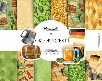 Oktoberfest Digital Papers, Periódico Digital de Cerveza, Patrón de Alemania, Cerveza Sin Costura, Planificador de Cerveza, Arte Oktoberfest, Patrón Oktoberfest, Alemania
