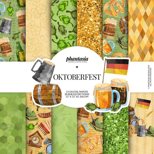 Oktoberfest Digital Papers, Beer Digital Paper, Germany Pattern, Beer Seamless, Beer Planner, Oktoberfest Art, Oktoberfest Pattern, Germany