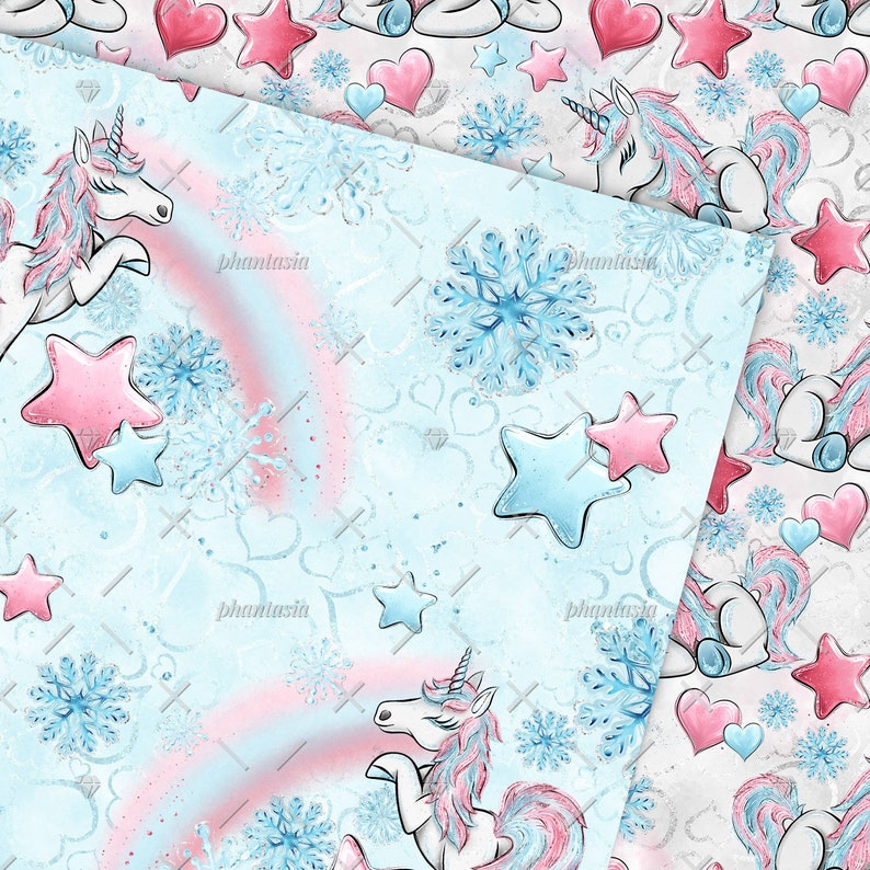Winter Unicorn Digital Paper, Unicorn Pattern, Seamless Unicorns, Cute Unicorns, Winter Planner, Unicorn Stickers, Unicorn Background image 5