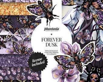 Magic Clipart Set, Moth Cliparts, Witch Cliparts, Arcane Cliparts, Black Magic, Dark Clipart, Halloween Clipart, Halloween Digital Paper
