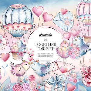 Clipart aquarelle de la Saint-Valentin, Clipart d’amour, Clipart d’oiseaux, Graphiques de la Saint-Valentin, Oiseaux d’amour, Décor de cœur, Graphiques d’amour, Saint-Valentin