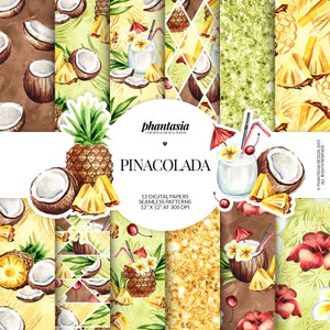 Pinacolada Digital Paper, Tropical Patterns, Hand Drawn Patterns, Seamless Patterns, Summer Digital, Summer Planner, Tropical Planner
