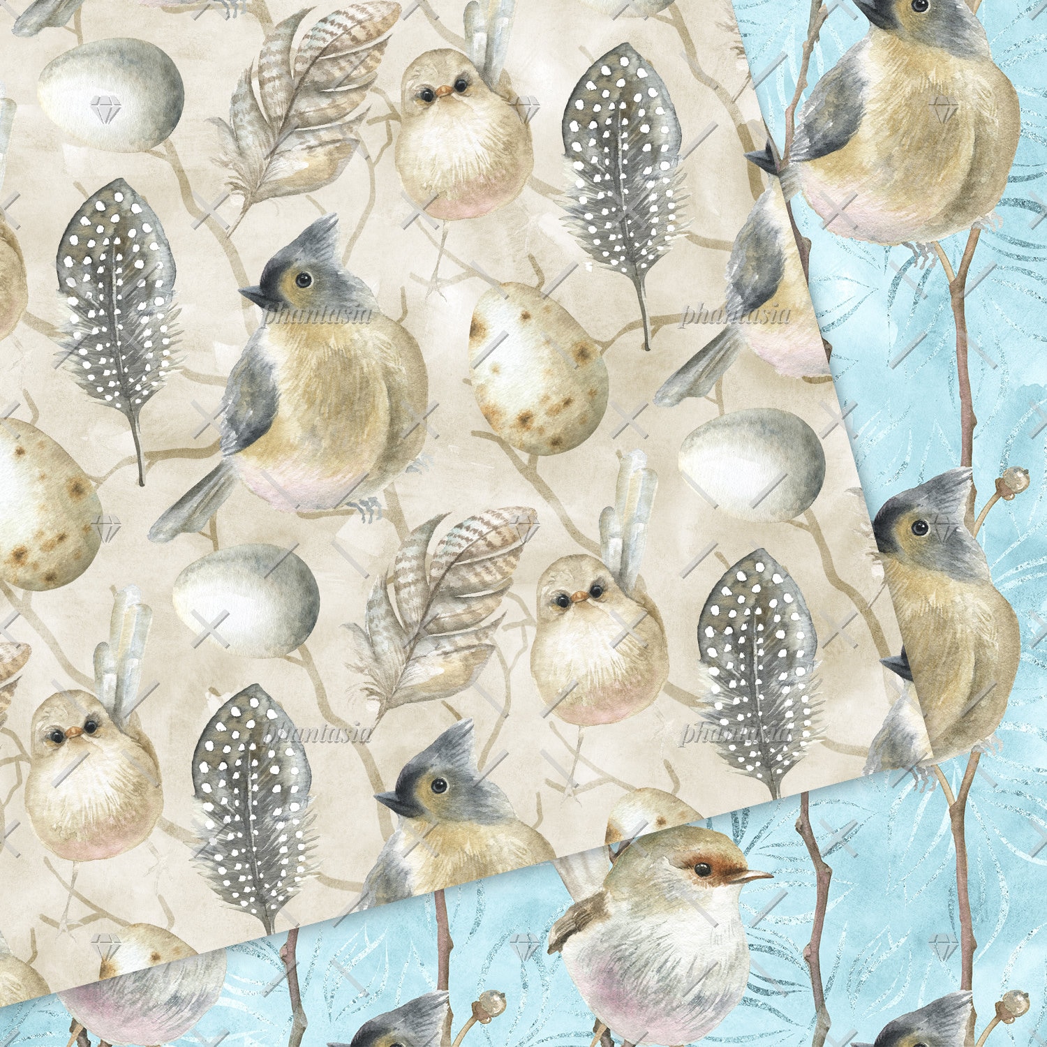 Cute Birds Digital Paper Cute Birds Pattern Hand Drawn | Etsy