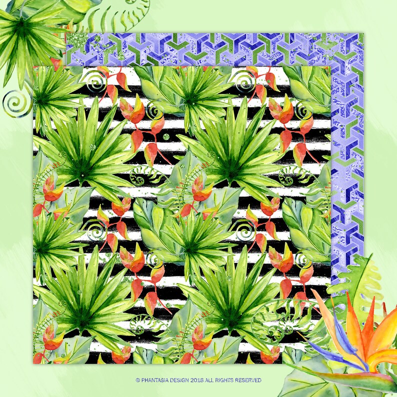 Planner Stickers Tropical Planner Tropical Leaves Summer Planner Holiday Digital Papers Tropical Digital Paper Tropical Stickers