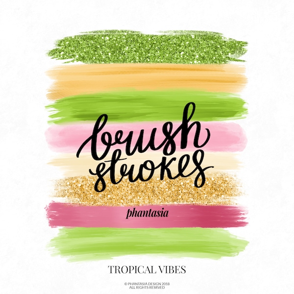 Tropical Brush Strokes, Exotic Brush Strokes, Green And Pink, Exotic Colors, Summer Colors, Summer Brush Strokes, Design Elements, Paint