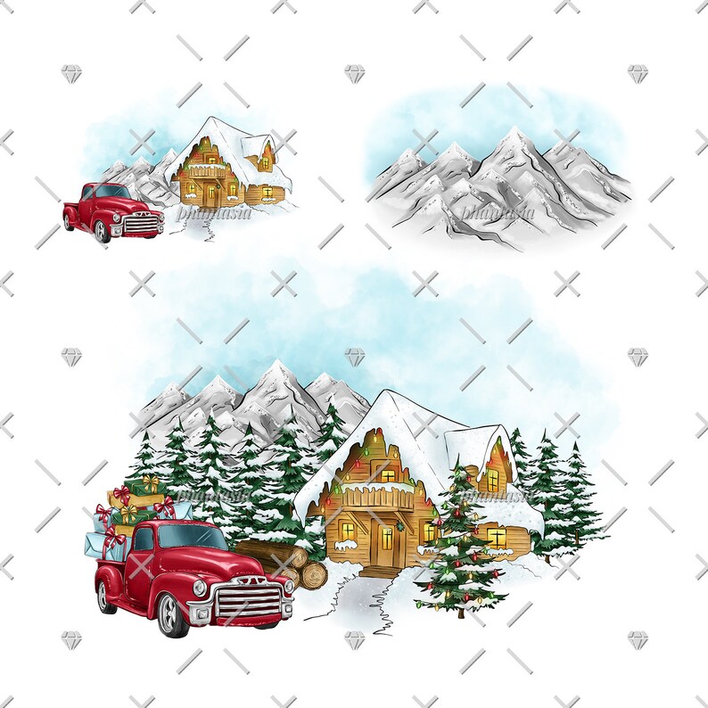 Download Clip Art Mountains Clipart Winter Scenery Cliparts Christmas Clip Art Christmas Landscape Winter Scene Winter Holiday Snowy Mountains Art Collectibles