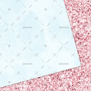 May include: A digital paper background with a light blue watercolor pattern and a pink glitter texture. The two textures are separated by a diagonal line.