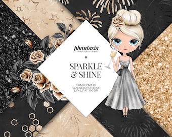 New Year Basic Papers, New Year Patterns, New Year Textures, Gold Glitter, Gold Textures, Black Textures, Fireworks Pattern