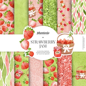 Strawberries Digital Paper, Spring Pattern, Summer Seamless, Spring Planner, Strawberry Texture, Summer Planner, Planner Stickers,  Planner