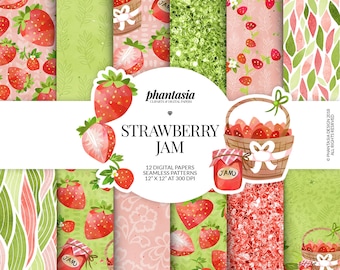 Strawberries Digital Paper, Spring Pattern, Summer Seamless, Spring Planner, Strawberry Texture, Summer Planner, Planner Stickers,  Planner