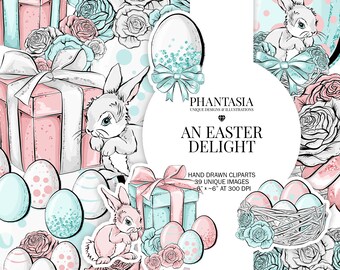Easter Bunny Clipart, Easter Eggs Clipart, Easter Cliparts, Watercolor Easter, Easter Planner, Planner Cliparts, Watercolor Clipart Pack