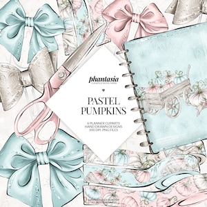 Pastel Pumpkins Planner Cliparts, Planner Illustration, Autumn Cliparts, Fall Cliparts Hand Drawn Clip Art, Planner Bow Clips
