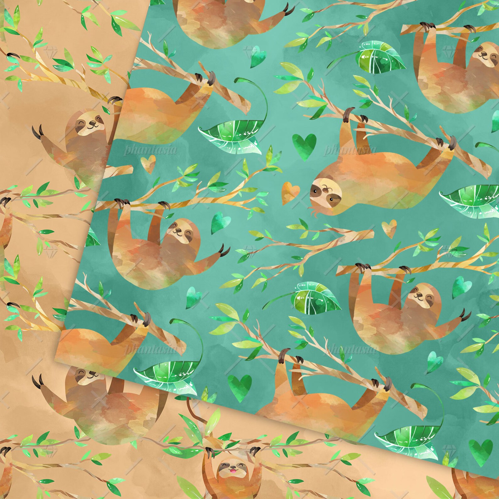 Sloths Digital Papers, Cute Sloths, Sloths Pattern, Summer Digital ...