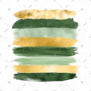 May include: Abstract digital art featuring a series of horizontal stripes in shades of green, gold, and light green. The stripes are painted in a watercolor style, giving the artwork a soft and ethereal feel.