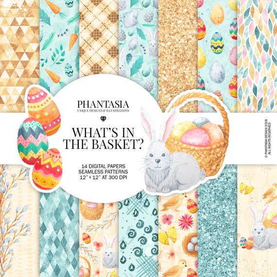 Easter Digital Paper, Spring Digital Paper, Easter Bunny Scrapbook Paper, Easter Basket, Digital Paper Pack, Easter Planner, Bunny Pattern