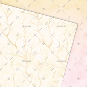 May include: A seamless pattern featuring a watercolor illustration of delicate, light brown branches on a cream background.