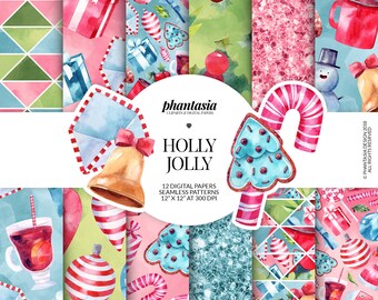 Christmas Digital Paper, Whimsical Christmas, Winter Digital Paper, Christmas Stickers, Winter Planner, Christmas Patterns