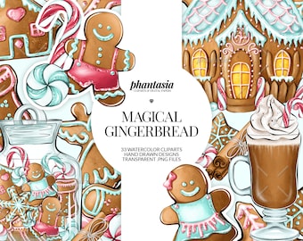 Gingerbread Watercolor Cliparts, Christmas Clipart, Cute Gingerbread, Christmas Cookies, Christmas Sweets, Cute Christmas