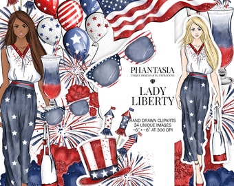 Independance Day Watercolor Clipart, 4th Of July Clipart, America Clipart, Patriotic Clipart, Planner Stickers, Independence Day Sticker