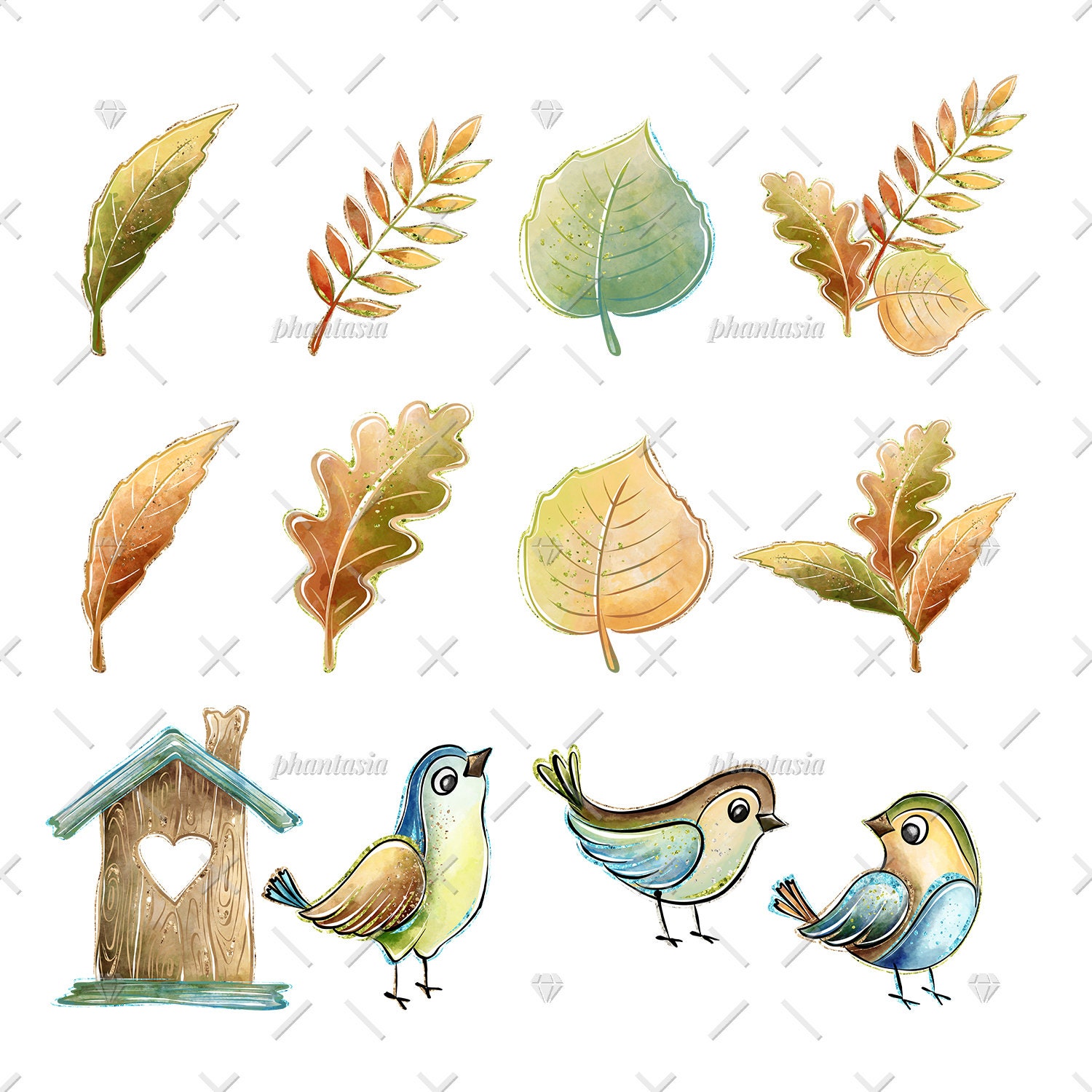 Fall Birds Clipart Bundle Birds Digital Papers Birdhouse - Etsy