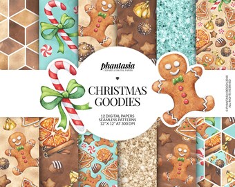 Gingerbread Digital Paper, Christmas Patterns, Winter Digital Paper, Christmas Candy, Sweets Digital Paper, Christmas Seamless