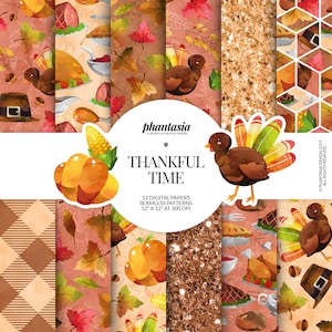 Thanksgiving Digital Paper, Thanksgiving Pattern, Seamless Patterns, Fall Background, Turkey Patterns, Thanksgiving Plaid