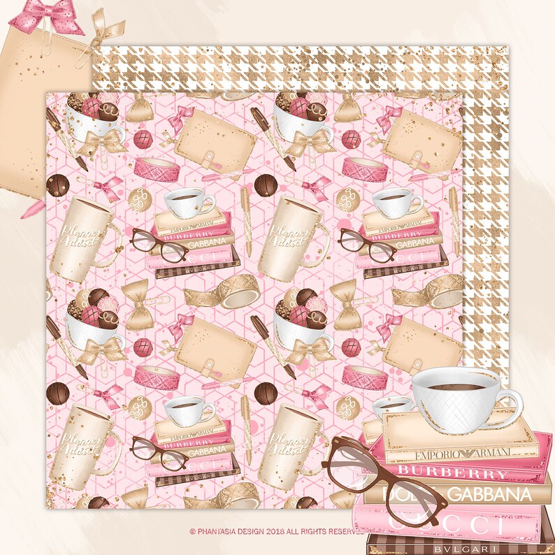 Planner Addict Digital Paper Pack Luxury Textures Pink and Gold Scrapbooking Paper Planner Digital Paper Watercolor Planner Book