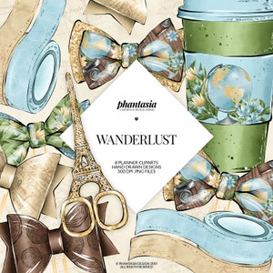 Wanderlust Planner Cliparts, Planner Bows, Planner Artwork, Bow Paperclips, Washi Clipart, Travel Clipart, Adventure Clipart