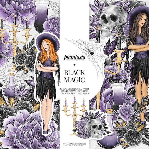 Halloween Cliparts, Halloween Fashion, Halloween Planner, Witch Cliparts, Halloween Floral, Elegant Halloween, Fashion Girl Clipart, Skull