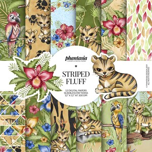 Tropical Animals Digital Papers, Seamless Patterns, Tropical Papers, Exotic Patterns, Summer Digital, Summer Planner, Tropical Watercolor