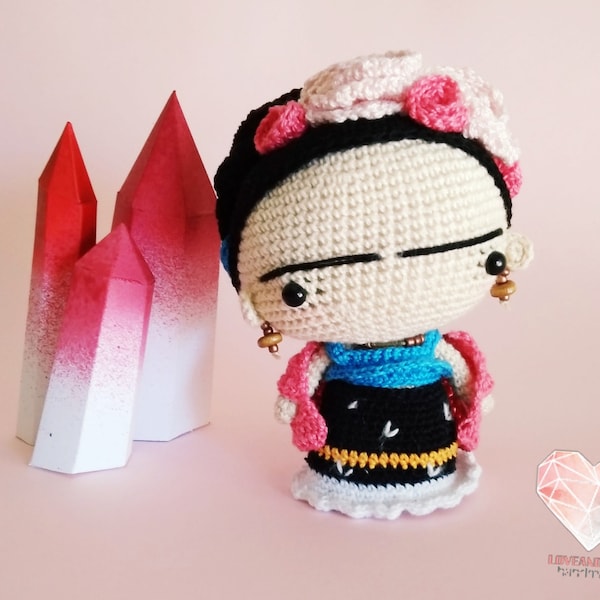 Amigurumi Magdalena Carmen Frida y Calderón rosas, amigurumi doll, muñeca ganchillo, crochet Häkelarbeit-Puppe,Poupée au crochet,bambola