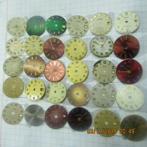 50 pieces. Little Watch Face Dials,20 mm  From Old Watch Parts, & Dials For Steampunk Altered Art Gear, Repair, or ScrapBooking