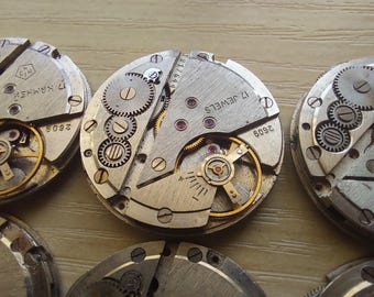 Mecanismos de relógio vintage da URSS: Poljot 2609 Steampunk, peças de arte (100 peças, 26 mm)