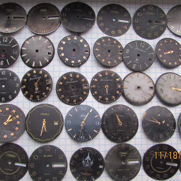 Vintage 37 pieces. Big Watch Face Dials, 28-30 mm round From Old Watch Parts, Dials For Steampunk Altered Art Gear, Repair, or ScrapBooking