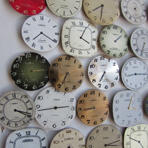 Vintage 100 pieces. Big Watch Face Dials, 27-29 mm round From Old Watch Parts, Dials For Steampunk Altered Art Gear, Repair, or ScrapBooking