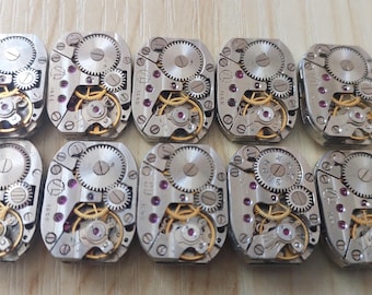 1000 Stück Mechanismen 18 mm Rechteck gestreift Vintage UdSSR Uhrwerke, Steampunk Kunstteile