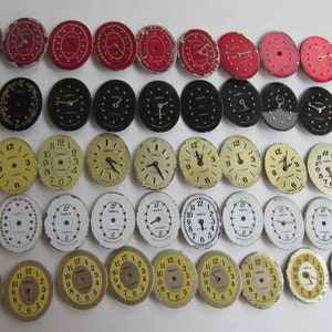 50 pieces. Little Watch Face Dials,13 mm oval From Old Watch Parts, & Dials For Steampunk Altered Art Gear, Repair, or ScrapBooking
