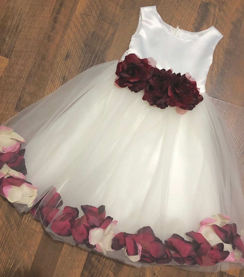 Classic Satin Petal Flower Girl Dress with Three Flowers Classic Satin Petal Flower Girl Dress with Three Flowers