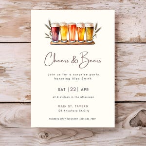 Cheers and Beers-verjaardagsuitnodiging | Jongen, man, mannelijke feestuitnodiging | Digitale sjabloon | Pub, bar, houseparty | Verrassing | Gefeliciteerd