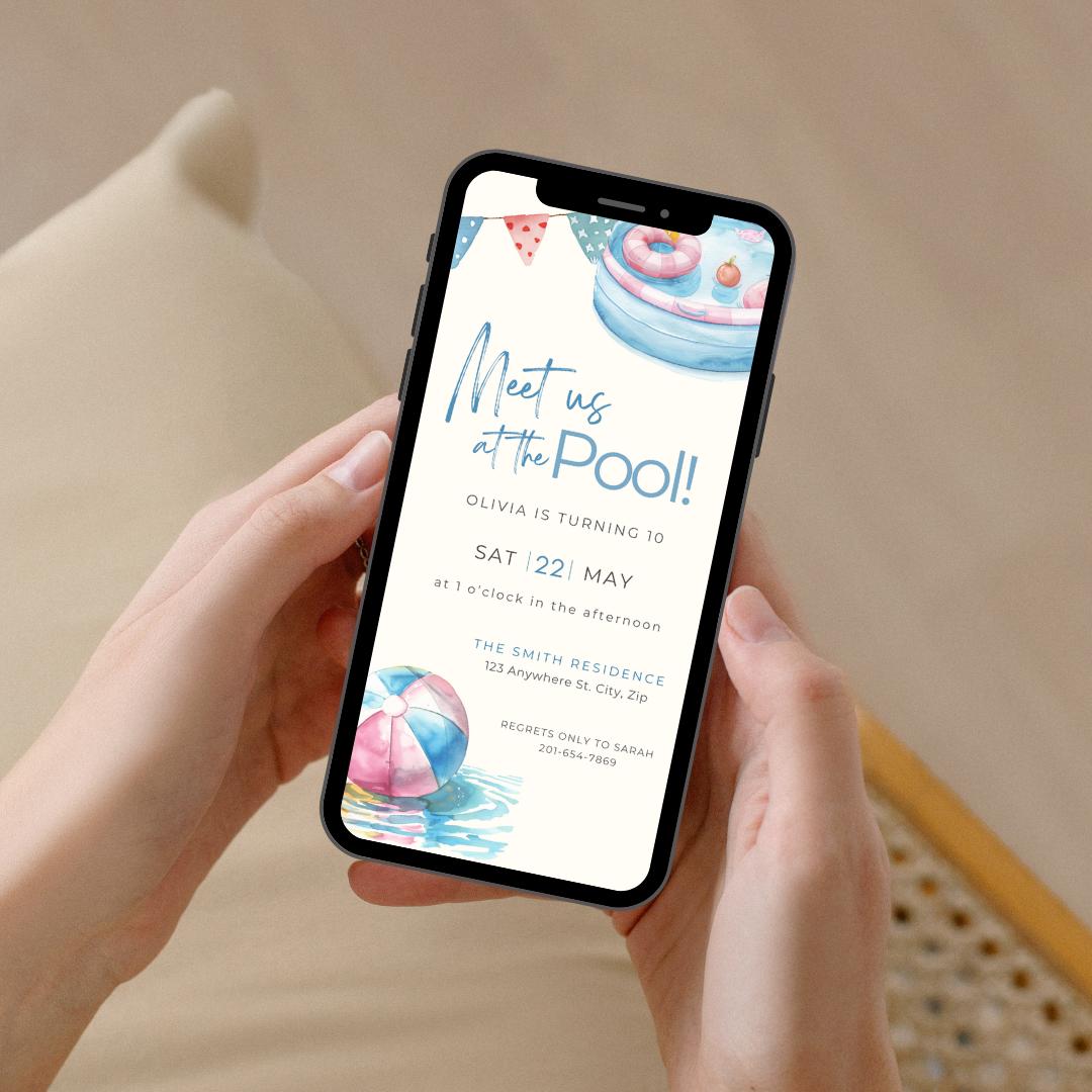 Pool Party Invitation: Editable Swim Party Digital Template (5x7