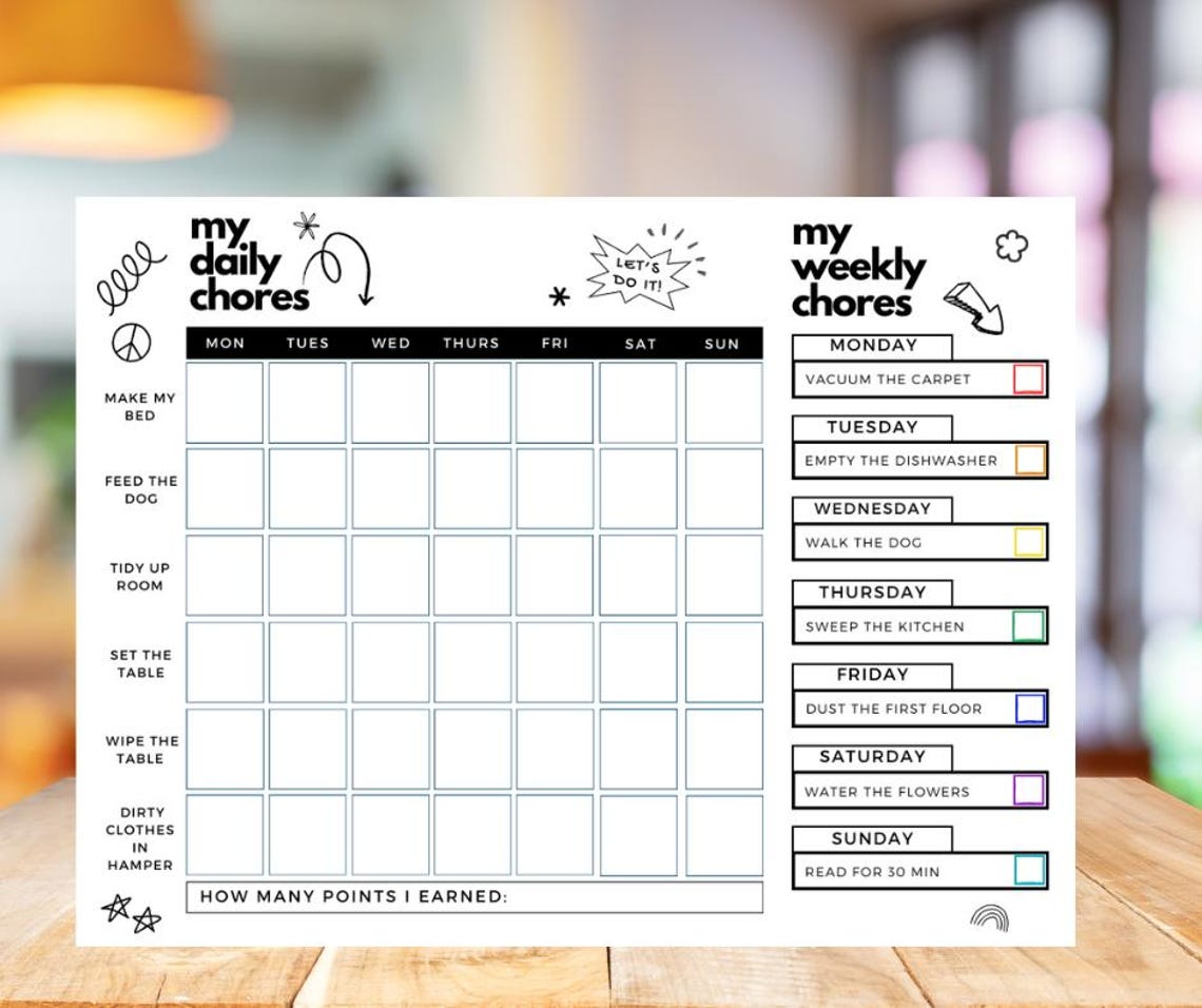 Customizable Chore Chart for Kids: Daily & Weekly Tasks, Rewards ...
