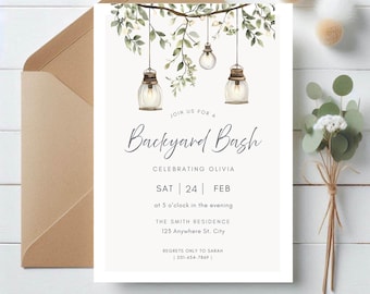 Digital Backyard Bash Invitation | Garden Party BBQ Invite | Rustic Outdoor Celebration | Editable emplate | Summer Birthday | Bridal Shower