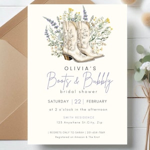 Boots and Bubbly Wildflower Bridal Shower Digital Invitation | Cowgirl Wedding Shower Invite | Country Western  | Rustic Brunch | Farm