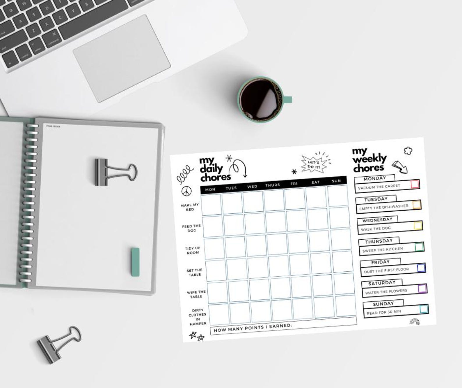 Customizable Chore Chart for Kids: Daily & Weekly Tasks, Rewards ...