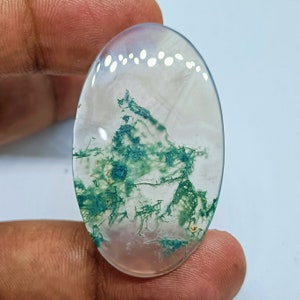 Natural Moss Agate Cabochon/Top Grade Quality Beautiful Moss Agate Gemstone/ For Jewelry /Moss Agate Oval Shape/41.91x25.20mm/Loose Gemstone