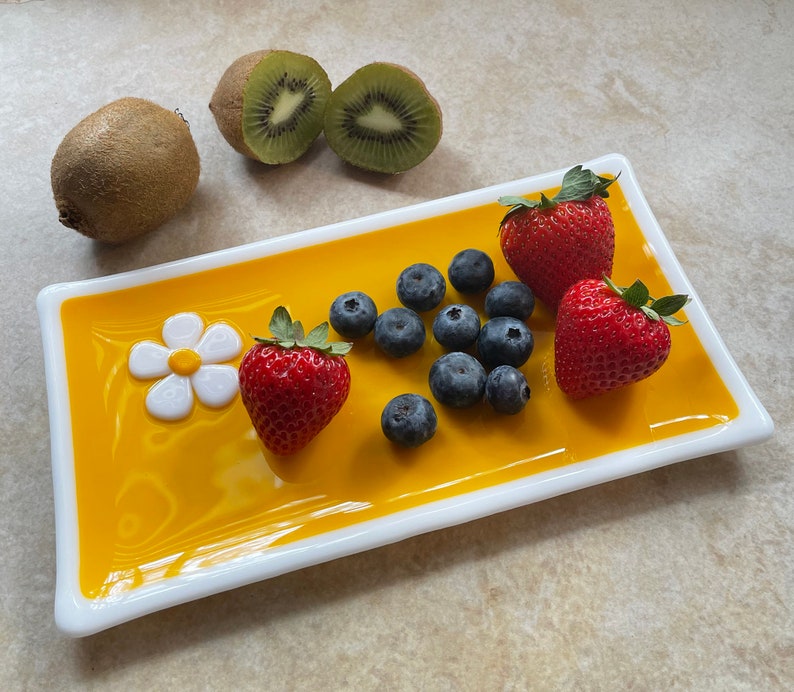 Fused Glass Daisy Serving Tray Etsy