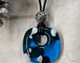 Multi Color Fused Glass Pendant Necklace