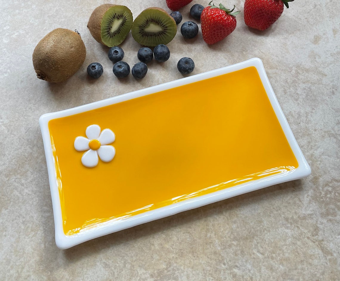 Fused Glass Daisy Serving Tray Etsy