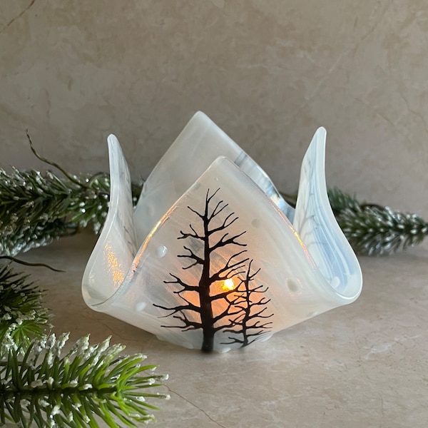 Fused Glass, Tea Light Holder, Tree Votive Holder